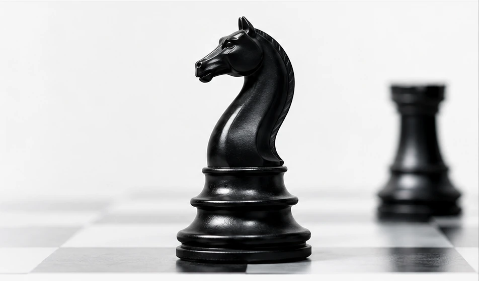 Black chess knight on a light chessboard